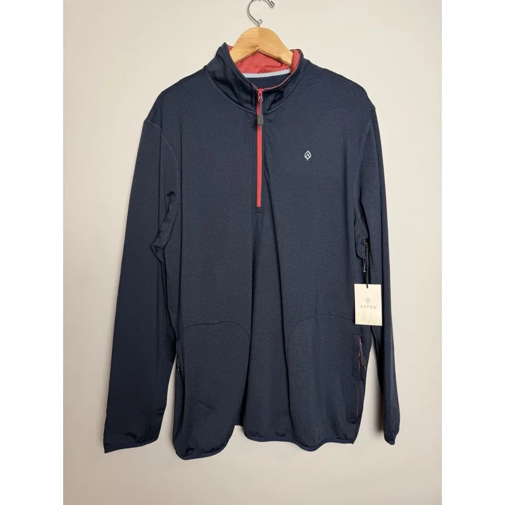 Aspen Lot‎ Of 2 Men's Quarter Zip Pullover Golf Sweaters Size XL Blue Tan NEW